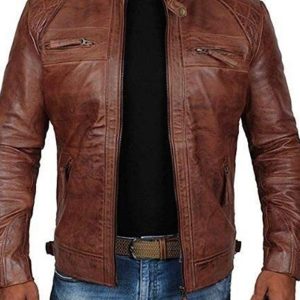 Men's Leather Jacket Stand Collar Punk Motorcycle Leather Slim Fit Jacket