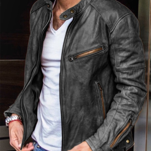 Men's PU Leather Jacket Men's Stand Collar Punk Men's Jacket