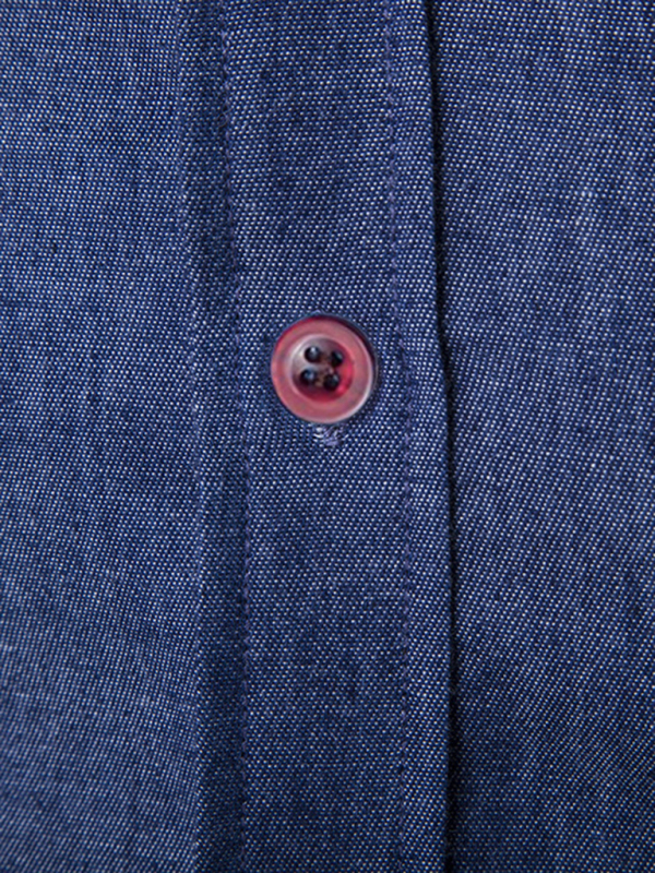 Men's Casual Shirt Pocket Patch Leather Long Sleeve Shirt Denim Shirt - Image 7