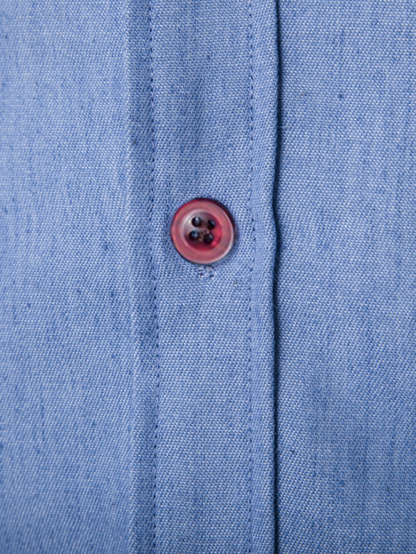 Men's Casual Shirt Pocket Patch Leather Long Sleeve Shirt Denim Shirt - Image 3