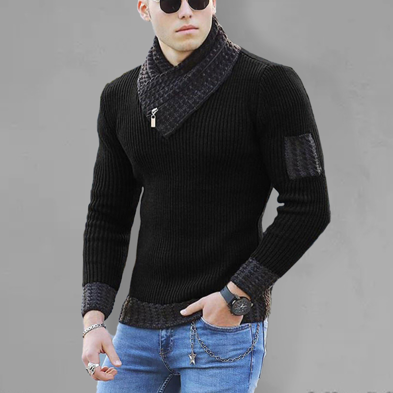 British Plus Size Men's Sweater Pullover Long Sleeve Scarf Turtleneck Men's Knitwear - Image 6