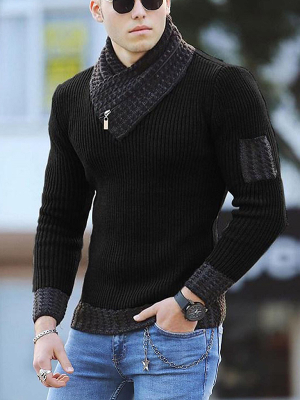 British Plus Size Men's Sweater Pullover Long Sleeve Scarf Turtleneck Men's Knitwear - Image 5