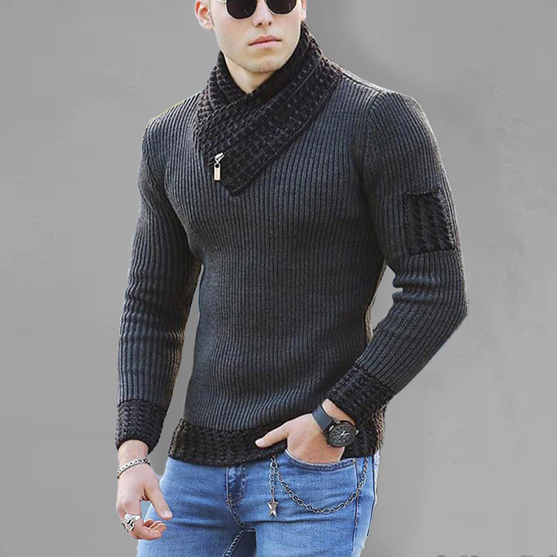 British Plus Size Men's Sweater Pullover Long Sleeve Scarf Turtleneck Men's Knitwear - Image 3