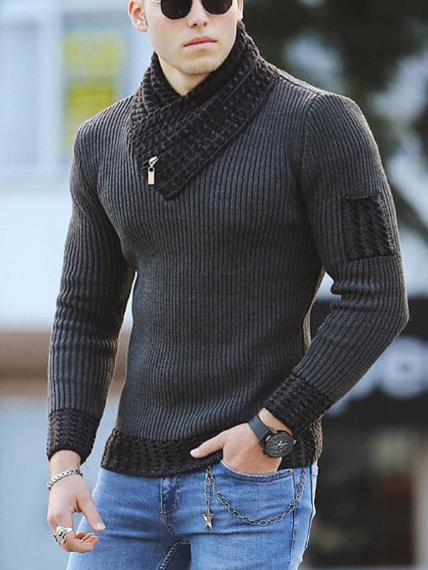 British Plus Size Men's Sweater Pullover Long Sleeve Scarf Turtleneck Men's Knitwear - Image 4