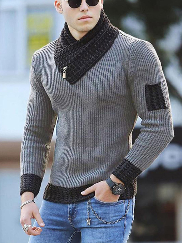 British Plus Size Men's Sweater Pullover Long Sleeve Scarf Turtleneck Men's Knitwear - Image 2