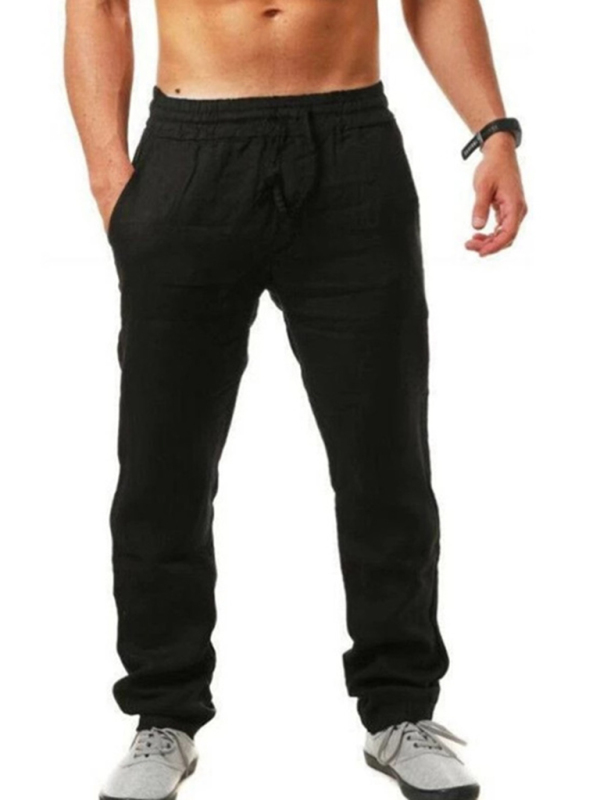 Men's solid elasticated waist loose-fitting casual pants - Image 5