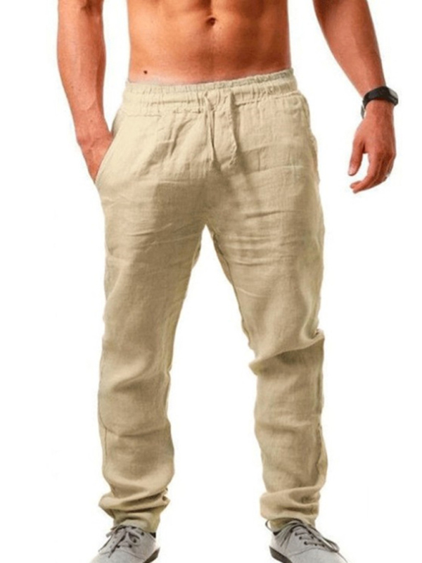 Men's solid elasticated waist loose-fitting casual pants - Image 3