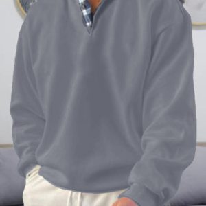Men's solid color lapel loose long-sleeved POLO shirt