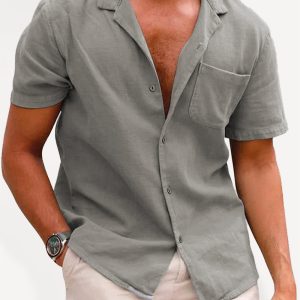Men's Woven Linen Loose Lapel Shirt