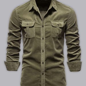Men's corduroy slim-fit casual long-sleeve shirt