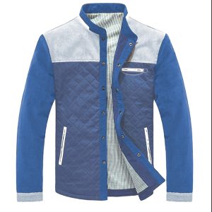 Side seam pocket thickened non-hooded blue casual youth jacket