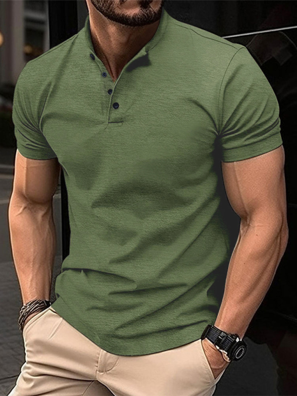 New Men's Button Henley Collar Sports Polo Shirt - Image 2