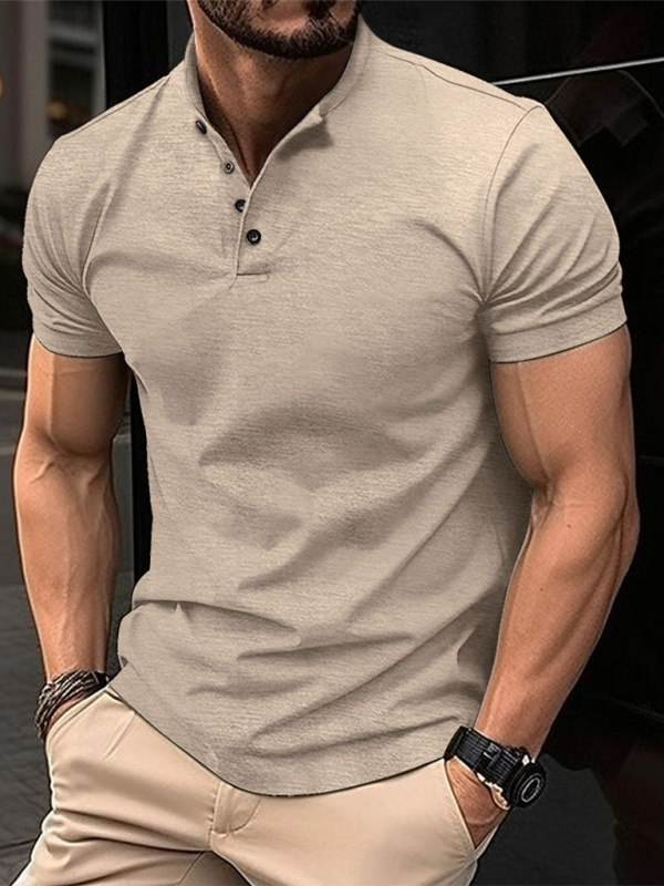 New Men's Button Henley Collar Sports Polo Shirt - Image 4