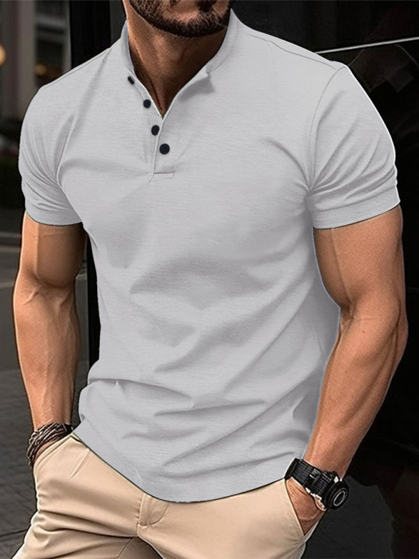 New Men's Button Henley Collar Sports Polo Shirt - Image 3