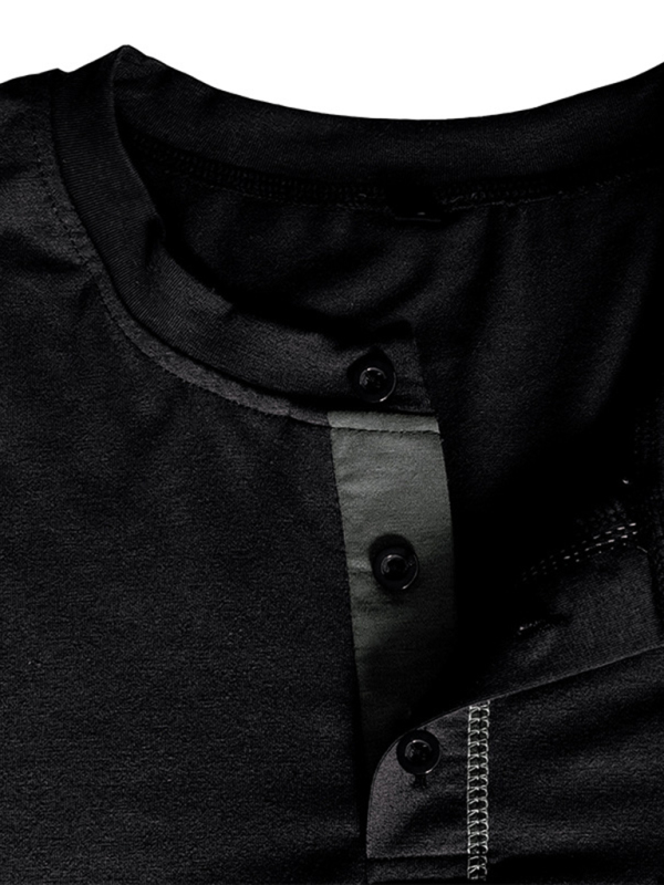 New Men's Henley Color Block Knitted Long Sleeve T-Shirt - Image 18