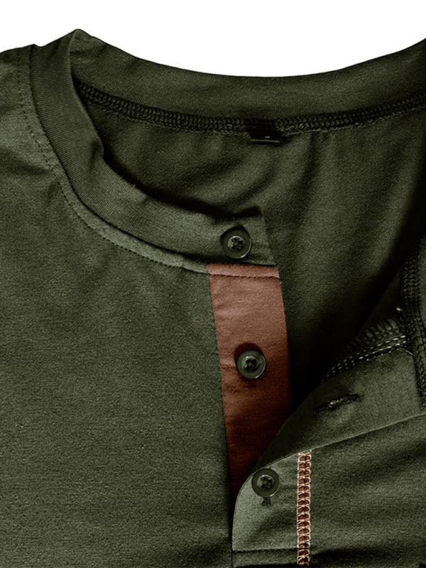 New Men's Henley Color Block Knitted Long Sleeve T-Shirt - Image 23