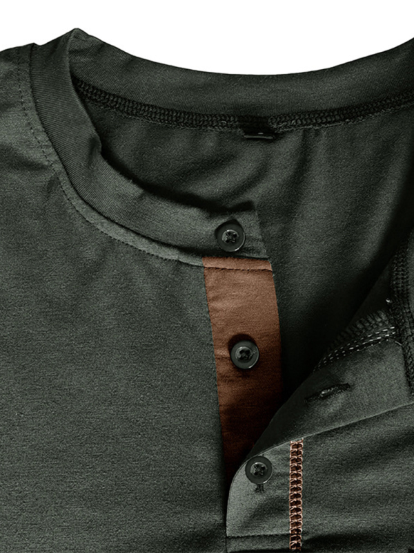 New Men's Henley Color Block Knitted Long Sleeve T-Shirt - Image 19