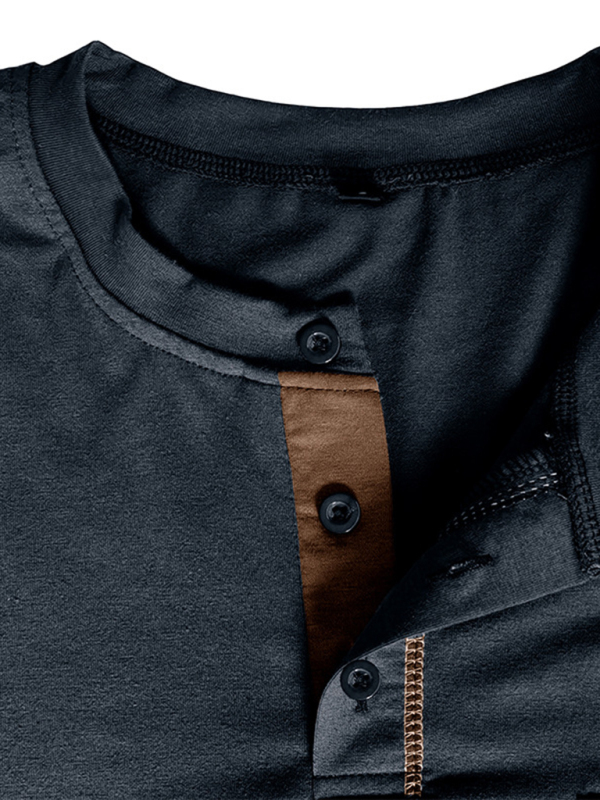 New Men's Henley Color Block Knitted Long Sleeve T-Shirt - Image 15