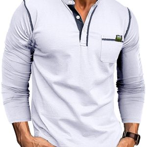 New Men's Henley Color Block Knitted Long Sleeve T-Shirt