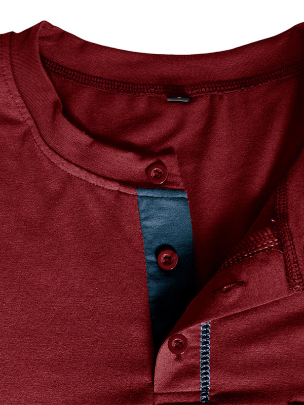 New Men's Henley Color Block Knitted Long Sleeve T-Shirt - Image 12