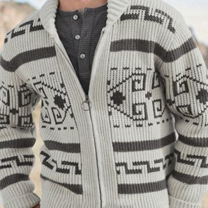 Men's casual lapel jacquard knitted jacket