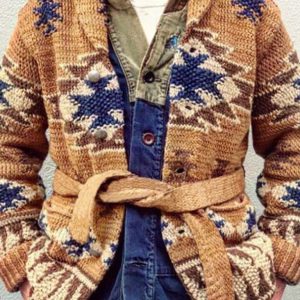 Men's Folk Pattern Knit Cardigan Sweater