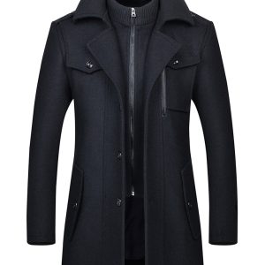 Men's wool zipper autumn and winter double collar coat