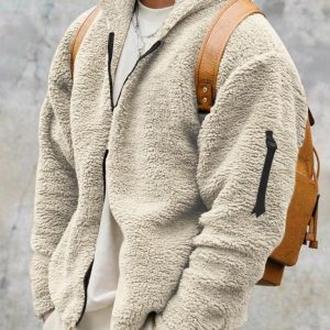 Men's warm jacket, loose hooded casual jacket
