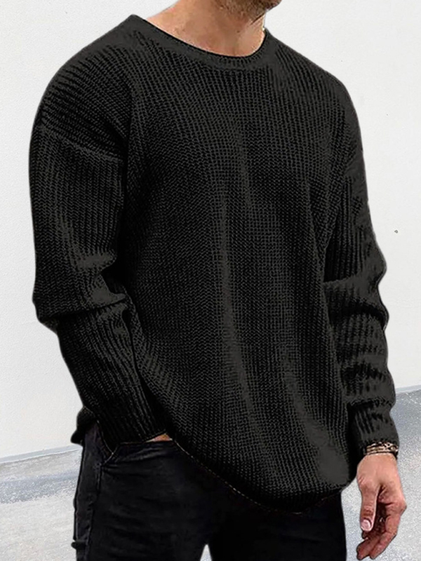 Men's new solid color round neck long sleeve pullover sweater - Image 7