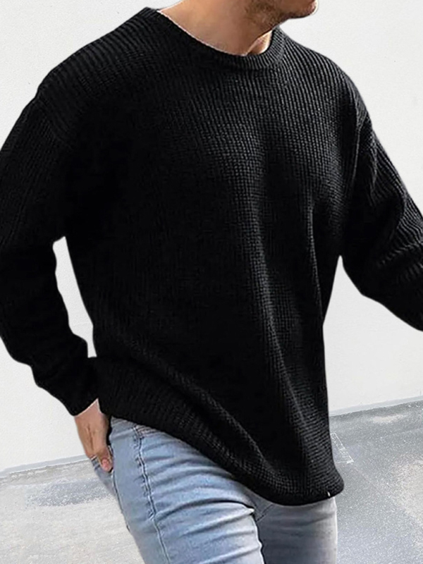 Men's new solid color round neck long sleeve pullover sweater - Image 8