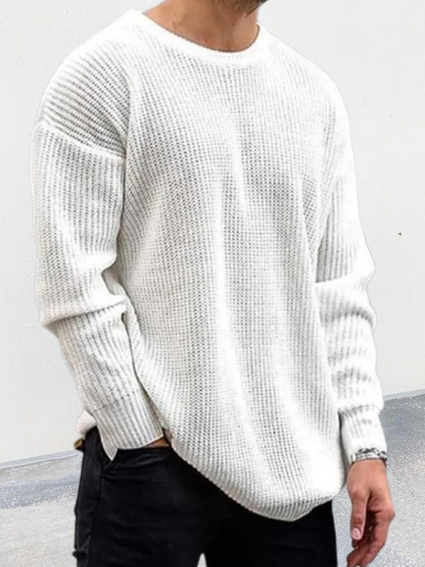 Men's new solid color round neck long sleeve pullover sweater - Image 2