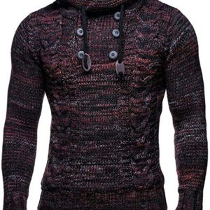 Men's Casual Knit Button-Up Turtleneck Sweater