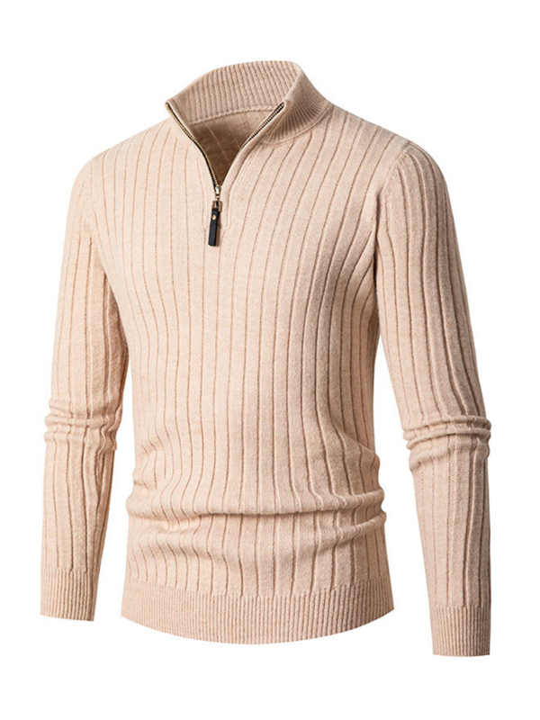 Men's casual solid color round neck stretch knitted sweater - Image 2
