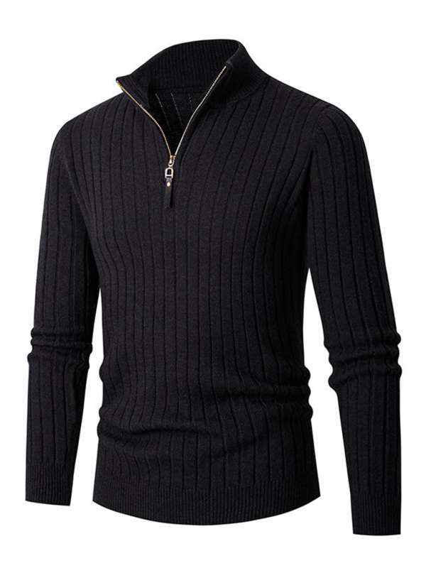 Men's casual solid color round neck stretch knitted sweater - Image 9
