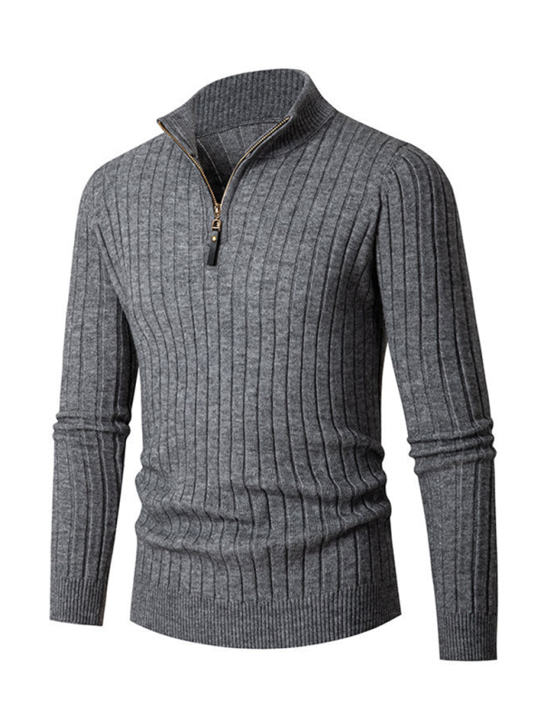 Men's casual solid color round neck stretch knitted sweater - Image 8