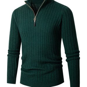 Men's casual solid color round neck stretch knitted sweater