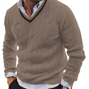 Men's Fashionable V-Neck Slim Fit Long Sleeve Knitted Sweater