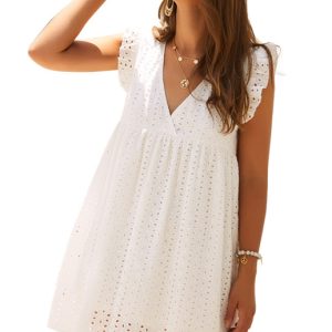 Women's V-Neck Short-Sleeved Lace Midi Dress