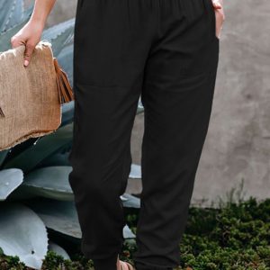 Ladies Solid Color High Waist Slit Casual Pants