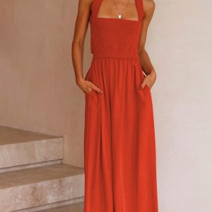 Women's Casual Fashion Solid Color Cotton Linen Sling Dress