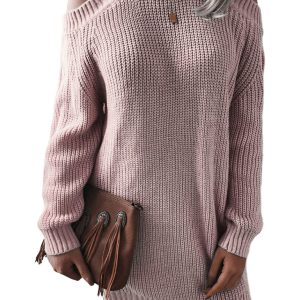 Women's off shoulder long sleeve casual loose wool dress