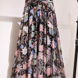 Women's Printed Chiffon Swing Midi Skirt