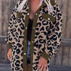 Women's casual furry clothes plush jacket women leopard print furry jacket