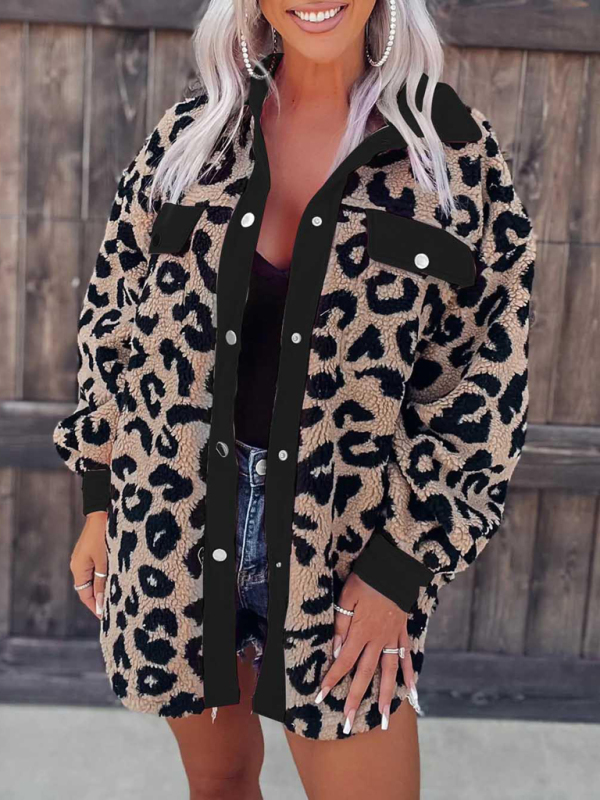 Women's casual furry clothes plush jacket women leopard print furry jacket - Image 2