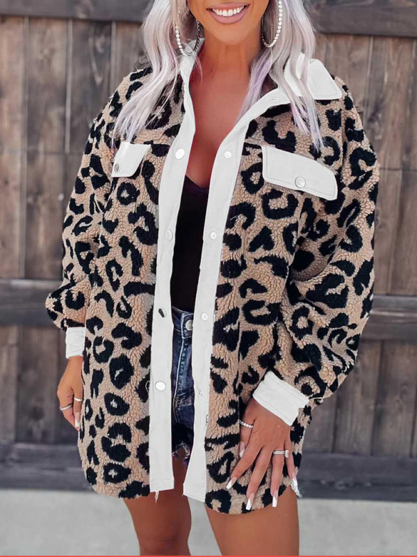 Women's casual furry clothes plush jacket women leopard print furry jacket - Image 5