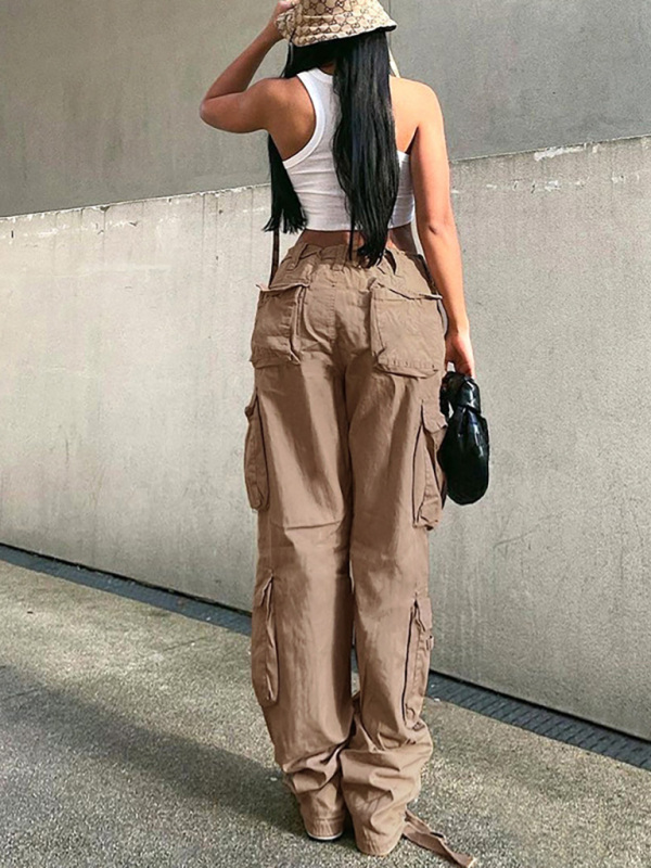 Women's Straight High Waist Loose Wide Leg Retro Daddy Cargo Pants - Image 14