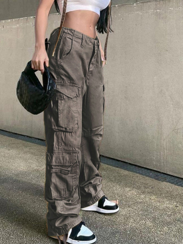 Women's Straight High Waist Loose Wide Leg Retro Daddy Cargo Pants - Image 7