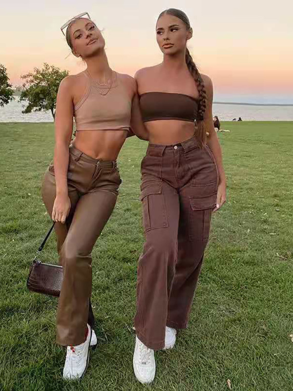 Women's Fashion Pocket Panel Casual Loose Mid Waist Cargo Pants - Image 5