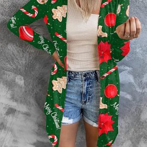 Women's Christmas themed printed jacket small cardigan