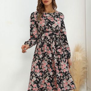 Floral Print Vintage Long Sleeve Dress